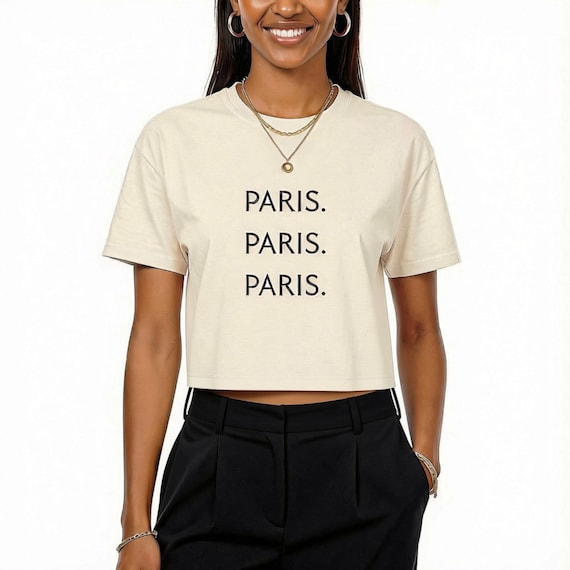 PARIS. Shirt Women | Typography Tee, Oversized Boxy Crop, France Travel Gift, Francophile, Paris Trip Announcement, French Teacher Gift