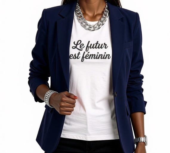 Le Futur Est Féminin Tee | Feminist Script Shirt | Slim Fit Cotton Empowering Phrase