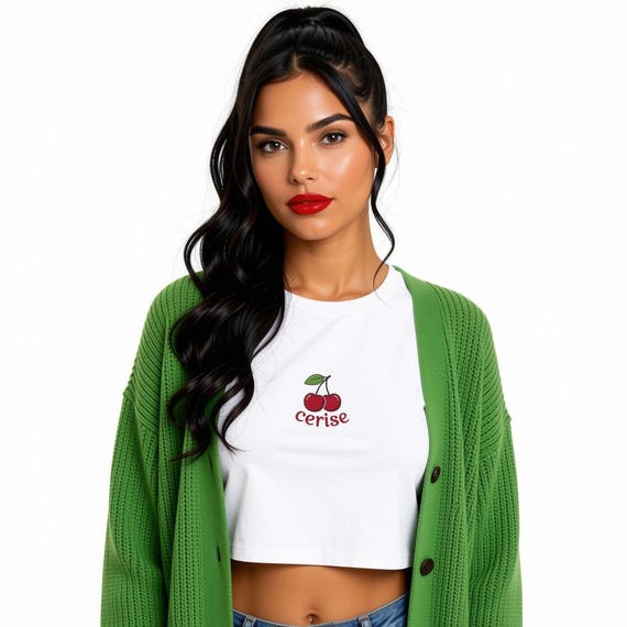 Cerise Cherry Baby Tee | French Crop Top | Y2K Graphic Shirt | Organic Cotton