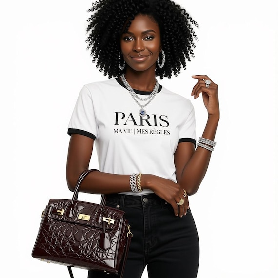 Paris Ma Vie Mes Règles Ringer Tee | French Typography Shirt | Paris My Life My Rules T-Shirt | Retro Contrast Trim Tee | for Francophile