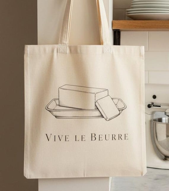 Vive le Beurre Canvas Tote Bag | French Foodie Kitchen Gift | Personalizable
