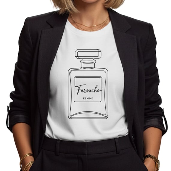 Farouche (Fierce/Untamed) Femme Perfume Bottle Line Art T-Shirt | French Fragrance Lover Tee | Empowerment Shirt