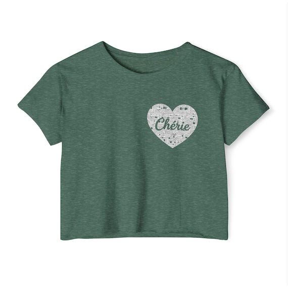 Chérie Bouclé Heart Festival Crop Top | French Crop Top | Francophile Gift | Chic Crop Top | French Word Shirt | Personalizable