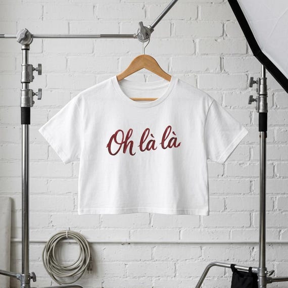 Oh La La Crop Top | Lipstick Kiss Print Tee | Paris Lover Gift | Chic Coquette Crop T-Shirt in 6 Colors