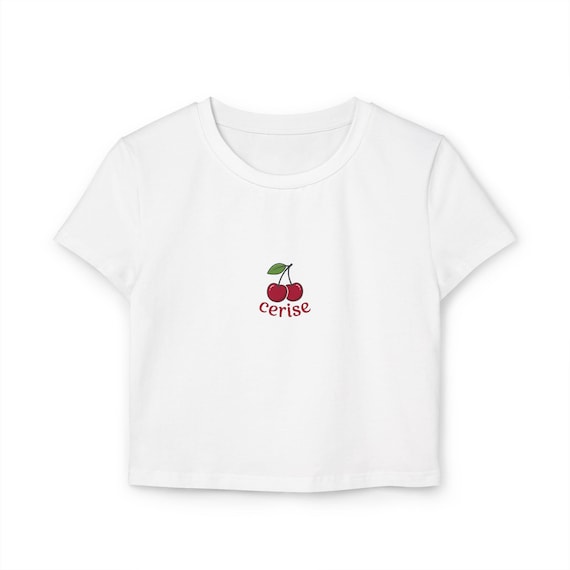 Cerise Cherry Baby Tee | French Crop Top | Y2K Graphic Shirt | Organic Cotton