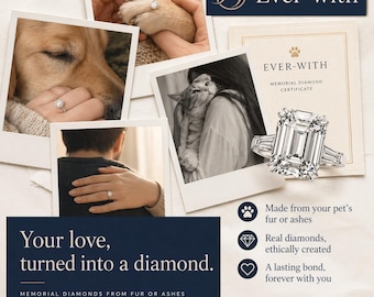 Anillo de diamantes con cenizas de mascota, joyería conmemorativa para perro o gato, diamante personalizado cultivado en laboratorio a partir de cenizas o pelo, para siempre con memoria eterna.
