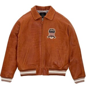 Avirex USA Limited Edition Croc Icon Leather Jacket Brown Varsity Bomber Jacket Cafe Racer Jacket Motorcycle Biker Jacket Gift for Him/Her image 2