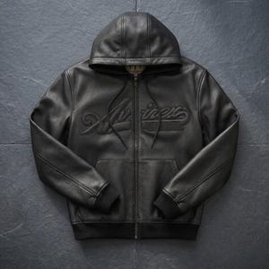 Schwarze Avirex Hoodied USA Style Bomber Echtes Rindsleder Lederjacke Varsity Cafe Racer Jacke Motorradjacke Geschenk für Sie & Ihn Bild 1
