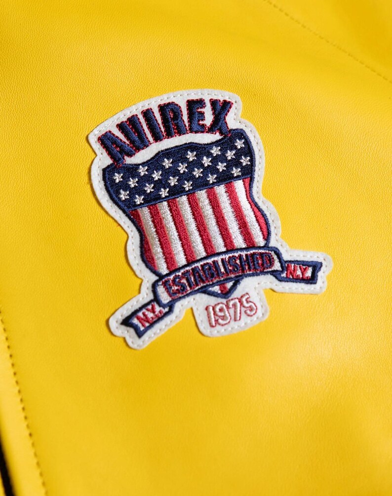 Giacca Avirex USA in vera pelle bovina gialla, giacca bomber stile college gialla, giacca cafe racer, giacca da motociclista, regalo per lui/lei immagine 5