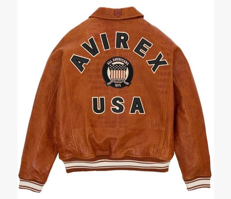 Avirex USA Limited Edition Croc Icon Leather Jacket Brown Varsity Bomber Jacket Cafe Racer Jacket Motorcycle Biker Jacket Gift for Him/Her image 1