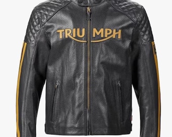 Triumph Leather Motorcycle Jacket Men's Black Cafe Racer Riding Jacket Triumph Biker Leather Coat Vintage Motorcycle Jacket Gift For Him