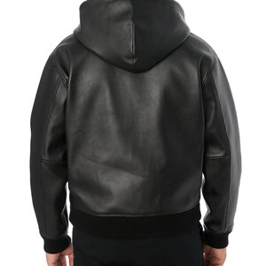 Schwarze Avirex Hoodied USA Style Bomber Echtes Rindsleder Lederjacke Varsity Cafe Racer Jacke Motorradjacke Geschenk für Sie & Ihn Bild 5
