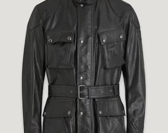 Belstaff Trialmaster Panther jacket Leather Biker Jacket Men’s Black Genuine Cowhide Motorcycle Racing Jacket Streetwear style Gift For Him