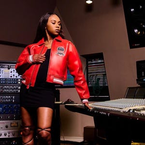 Red Avirex Cropped Bomber Leather Jacket Genuine Cowhide Varsity Biker Jacket Premium Quality Streetwear Fashion Outerwear Gift for Girls image 1