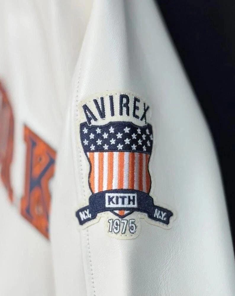 Avirex New York Knicks echt rundlederen jack wit varsity bomberjack Kith Knicks basketbaljack streetwear jas cadeau voor mannen afbeelding 5