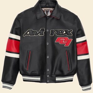 Avirex Racing Letterman Jacket Bomber Genuine Cowhide Leather Jacket Varsity Cafe Racer Jacket Motorcycle Jacket Streetwear Gift for Him image 3