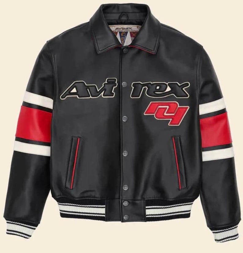 Avirex Racing Letterman Jacket Bomber Genuine Cowhide Leather Jacket Varsity Cafe Racer Jacket Motorcycle Jacket Streetwear Gift for Him image 3