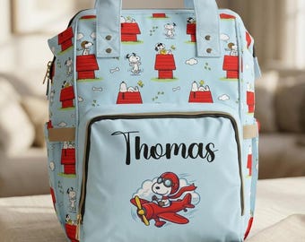 Snoopy Flying Plane diaper backpack | Peanuts Snoopy pattern baby bag