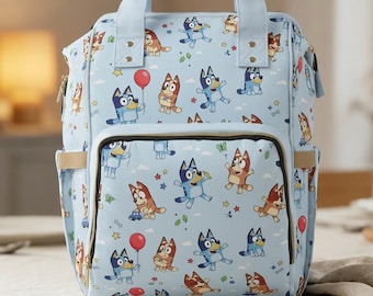 Blue Dog Characters Print Diaper Backpack | Baby Travel Changing Bag