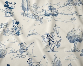 Sensational Six Blue Toile Fabric by Yard, Pima Cotton