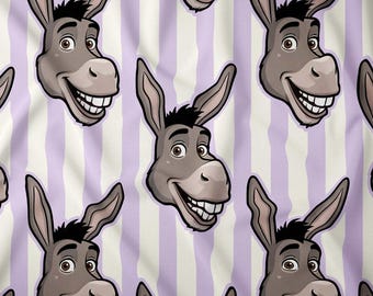 Pima Cotton - Donkey on Purple Stripes Fabric by Yard