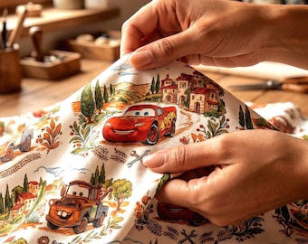 Cars Cartoon Toile Fabric – Pima Cotton Yardage for Sewing Projects
