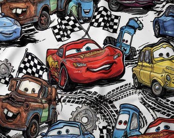 Lightning Cars Fabric by Yard, Combed Cotton Prima | Racing Print