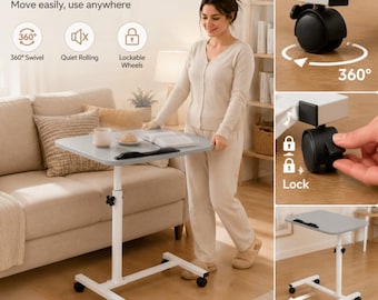 Adjustable Overbed Table with Wheels | Rolling Bedside Laptop Desk | Hospital Bed Tray Table | Height Adjustable Bed Desk | Home & Care