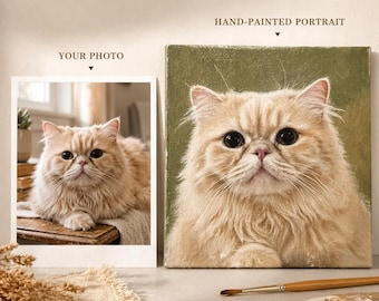 Hand Painted Cat Portrait from Photo, Custom Pet Oil Painting Gift