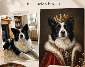 Custom Royal Pet Portrait from Photo, Hand-Painted Style Wall Art