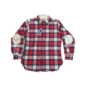Camicia vintage Pendleton in flanella di lana, con bottoni e toppe sui gomiti, taglia L da uomo, colore rosso.
