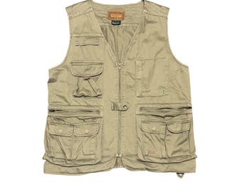 Chaleco utilitario de pesca color caqui con bolsillos cargo para mujer de Lauren Ralph Lauren, talla pequeña.