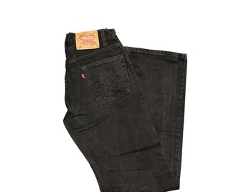 Vintage Levis 505 regular-fit zwarte herenjeans met rechte pijpen, 31 x 34