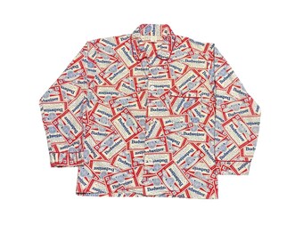 vintage Budweiser King of Beers - Chemise boutonnée en coton entièrement imprimée pour homme, petite