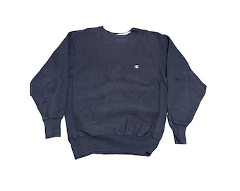 Sudadera vintage Champion Reverse Weave azul marino de los años 90, fabricada en EE. UU., talla XL para hombre.