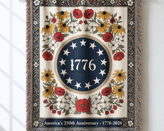 1776 America 250 Floral Blanket | Woven Wall Tapestry