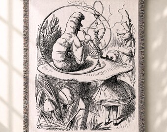 Alice in Wonderland Caterpillar Woven Blanket | Vintage Mushroom Tapestry