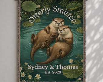Personalized Otter Couple Blanket | Woven Throw & Wall Tapestry
