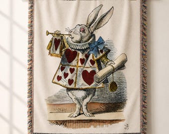Alice in Wonderland White Rabbit Blanket | Whimsical Woven Tapestry
