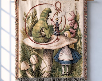 Alice in Wonderland Caterpillar Woven Blanket | Whimsical Mushroom Tapestry
