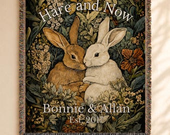 Personalized Bunny Couple Blanket | Cottagecore Throw & Wall Tapestry