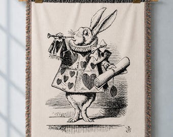 Alice in Wonderland White Rabbit Blanket | Vintage Woven Tapestry
