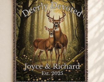 Personalized Deer Couple Blanket | Woodland Woven Wall Tapestry
