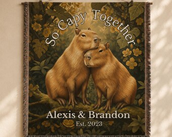 Personalized Capybara Couple Blanket | Woven Throw & Wall Tapestry
