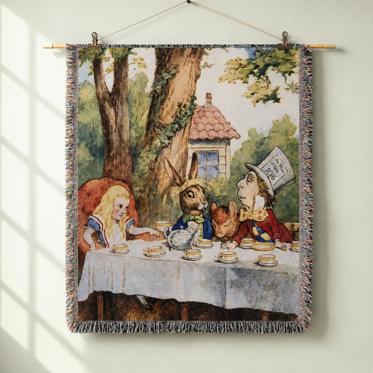 Alice in Wonderland Tea Party Blanket | Whimsical Woven Tapestry
