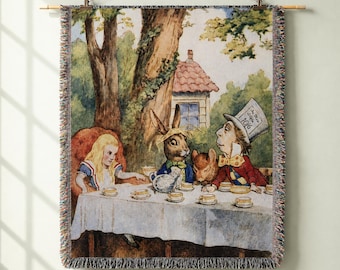 Alice in Wonderland Tea Party Blanket | Whimsical Woven Tapestry