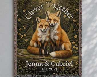 Personalized Deer Couple Blanket | Woodland Woven Wall Tapestry