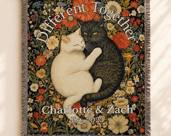 Personalized Cat Couple Blanket | Woven Throw & Wall Tapestry