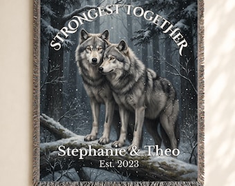Personalized Wolf Couple Blanket | Dark Academia Wall Tapestry