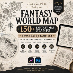 150 Fantasy World Map Procreate Stamps | DnD Map Brush Set | RPG Worldbuilding Clipart | Fantasy Map Maker Brushes | Procreate Brushset